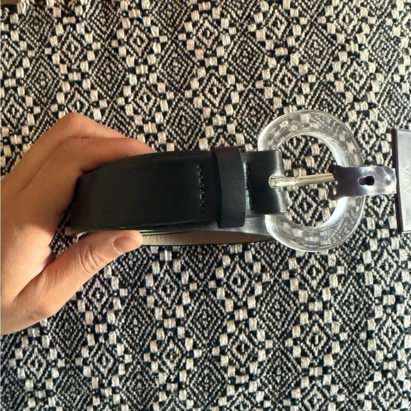 Ava & Viv Black Belt Accessories 1” with Clear Round Buckle Vegan Casual - Picture 1 of 3
